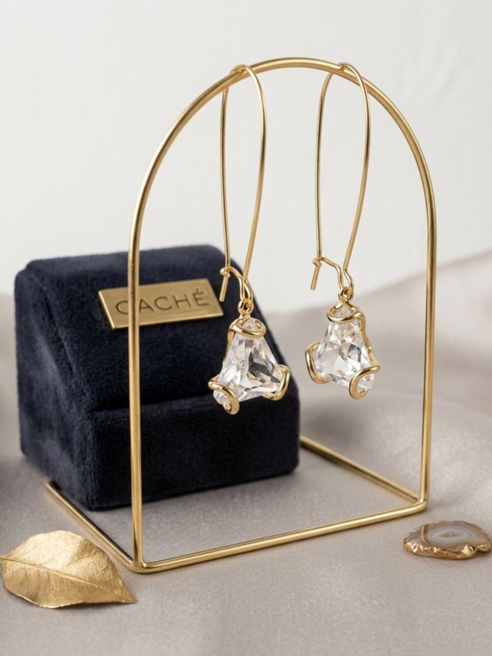 Cache French wire gold with clear stone earrings